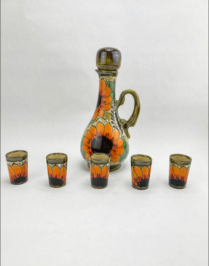 Talavera Mexican Shot Glasses With Decanter Licorera Con Vasos Tequileros