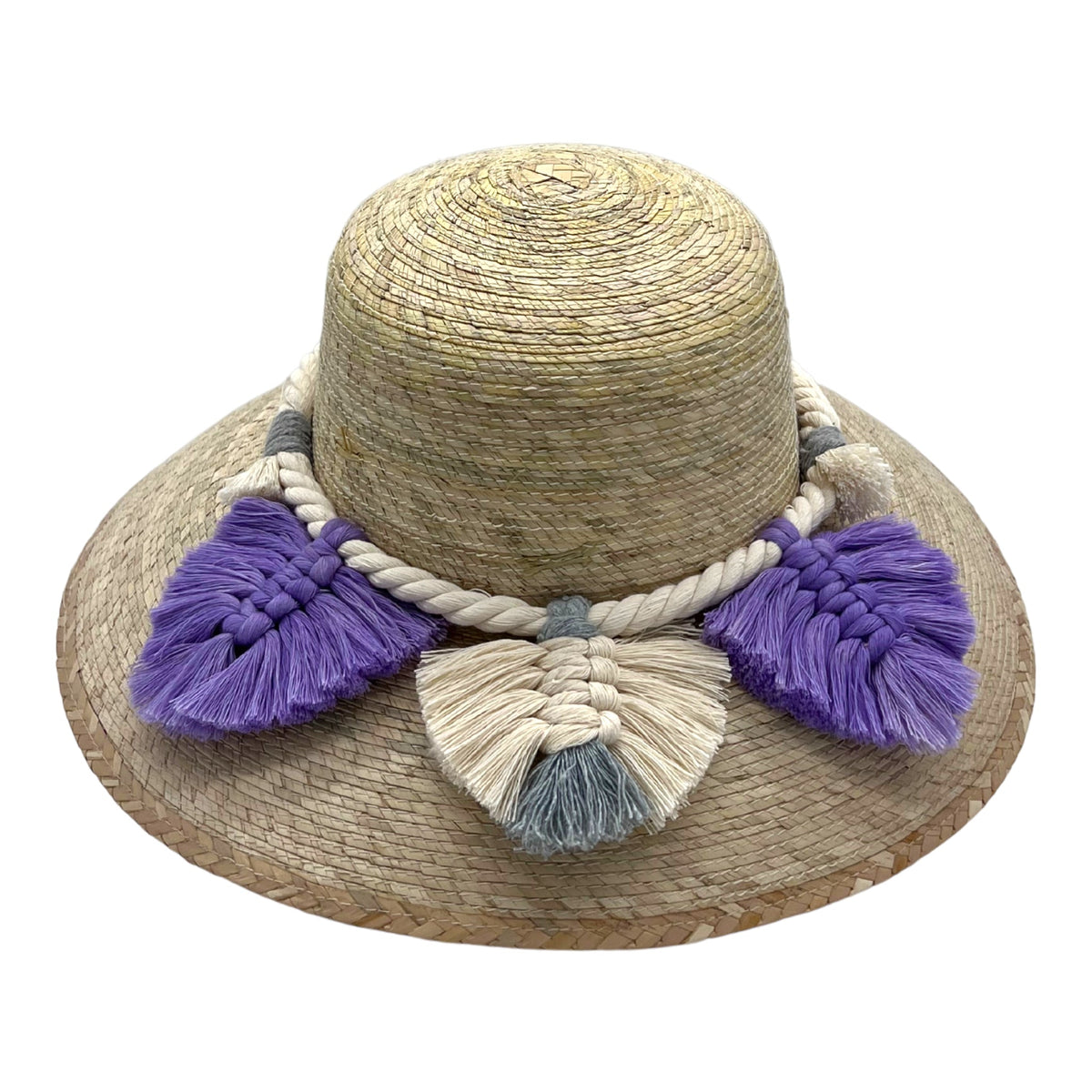 Tan Straw Hat with Blue, Purple, and Pink Hand Sewn Band Frida main image 2