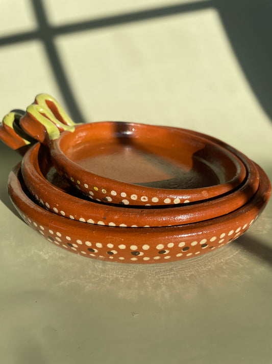 Mexican Terracotta Clay Mini Pans 3 Pc Set Mini Sarten de Barro Fry Pan