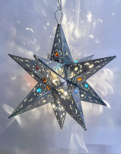 Mexican Tin Star With Color Marbles Moravian Star Tin Punched Star Hanging Star Light