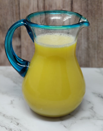 Mexican Hand Blown Glass Pitcher – Aqua Rim and Handle (84 oz)