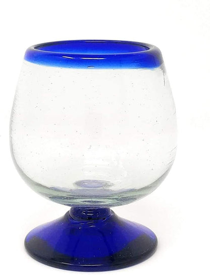 Cobalt Blue Rim Cognac Snifter Tequila Glasses - Set of 4 (7 oz each)