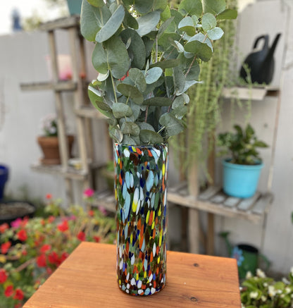 Mexican Hand Blown Glass Vase (11.5" x 4") – Confetti Carmen Colorful Flower Vase
