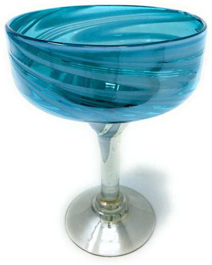 Aqua Swirl Design Margarita Glasses- Set of 4 (16 oz each)