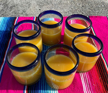 Cobalt Blue Rim Tumbler Glasses - Set of 6 (10 oz each)