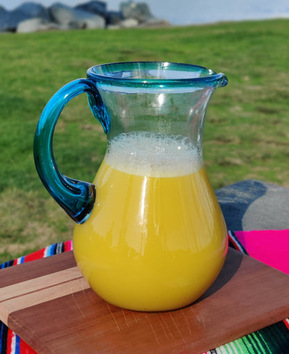 Mexican Hand Blown Glass Pitcher – Aqua Rim and Handle (84 oz)