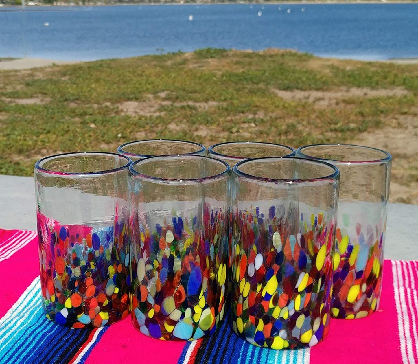 Confetti Carmen Design Drinking Glasses - Set of 6 (14 oz each)