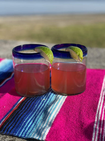 Cobalt Blue Rim Tumbler Glasses - Set of 6 (10 oz each)