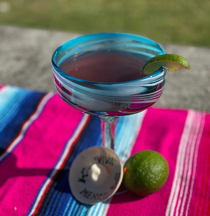 Aqua Swirl Design Margarita Glasses- Set of 4 (16 oz each)