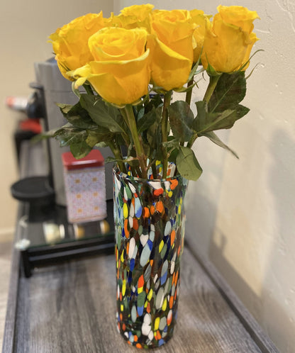 Mexican Hand Blown Glass Vase (11.5" x 4") – Confetti Carmen Colorful Flower Vase