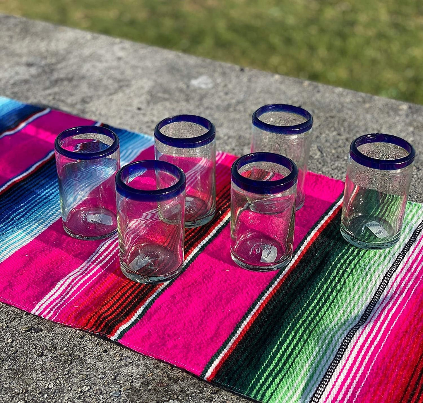 Cobalt Blue Rim Juice Glasses - Set of 6 (8 oz each)