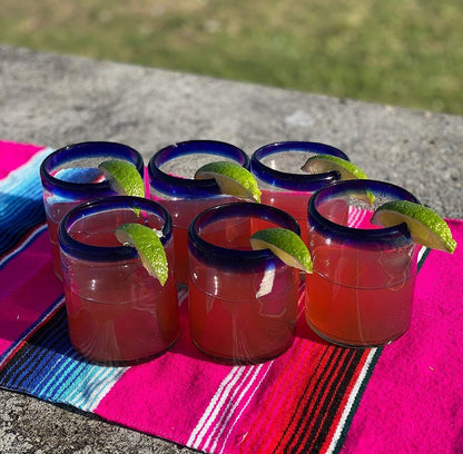 Cobalt Blue Rim Tumbler Glasses - Set of 6 (10 oz each)