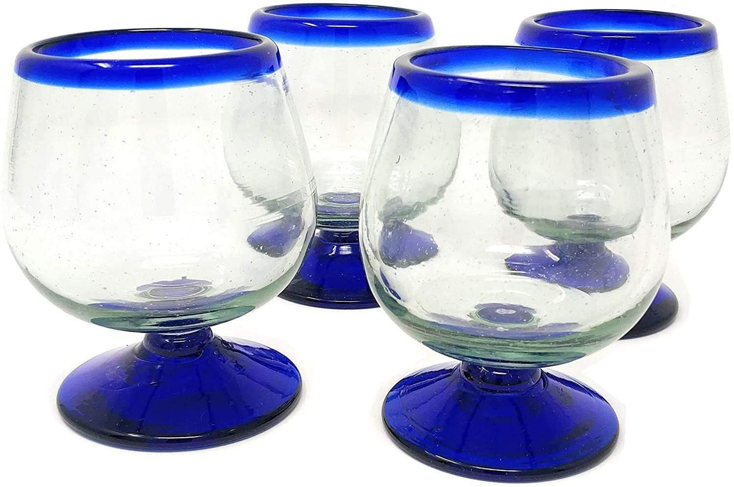 Cobalt Blue Rim Cognac Snifter Tequila Glasses - Set of 4 (7 oz each)