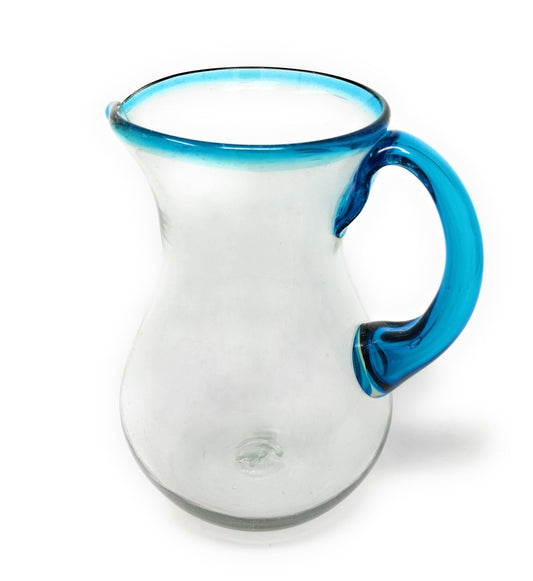 Mexican Hand Blown Glass Pitcher – Aqua Rim and Handle (84 oz)