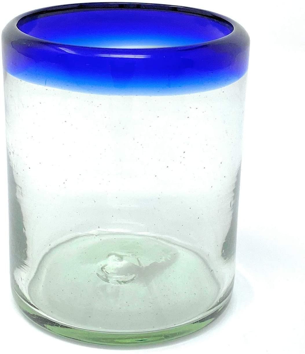 Cobalt Blue Rim Tumbler Glasses - Set of 6 (10 oz each)
