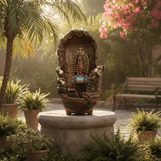 Handcrafted Mexican Outdoor Fountain | Painted Traditional Water Feature