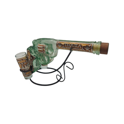 Mexican Revolver Tequila Decanter Set | Glass Gun with Shot Glasses