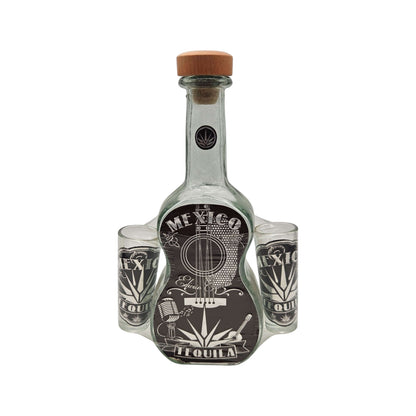 Mexican Tequila Decanter Set | Guitar Design with Shot Glasses