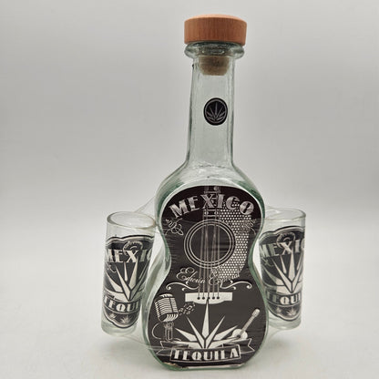 Mexican Tequila Decanter Set | Guitar Design with Shot Glasses