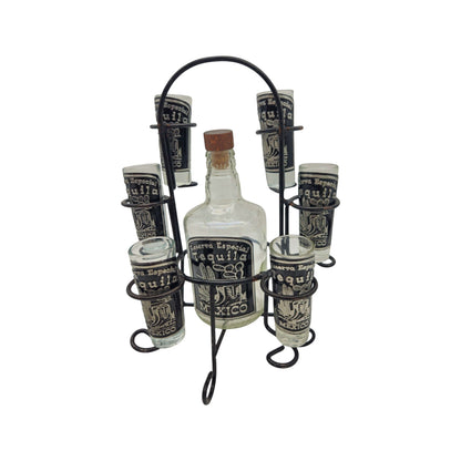 Mexican Tequila Decanter Set | Handmade Metal Holder