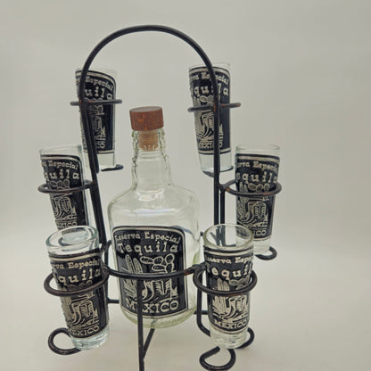 Mexican Tequila Decanter Set | Handmade Metal Holder
