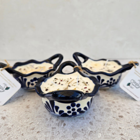 Blue Talavera Cazuelita Scented Candle Mexican Candle