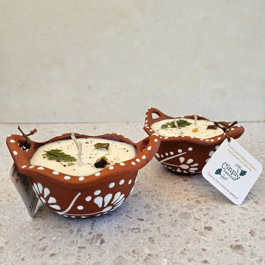 White & Brown cazuelita Scented Candle Vela