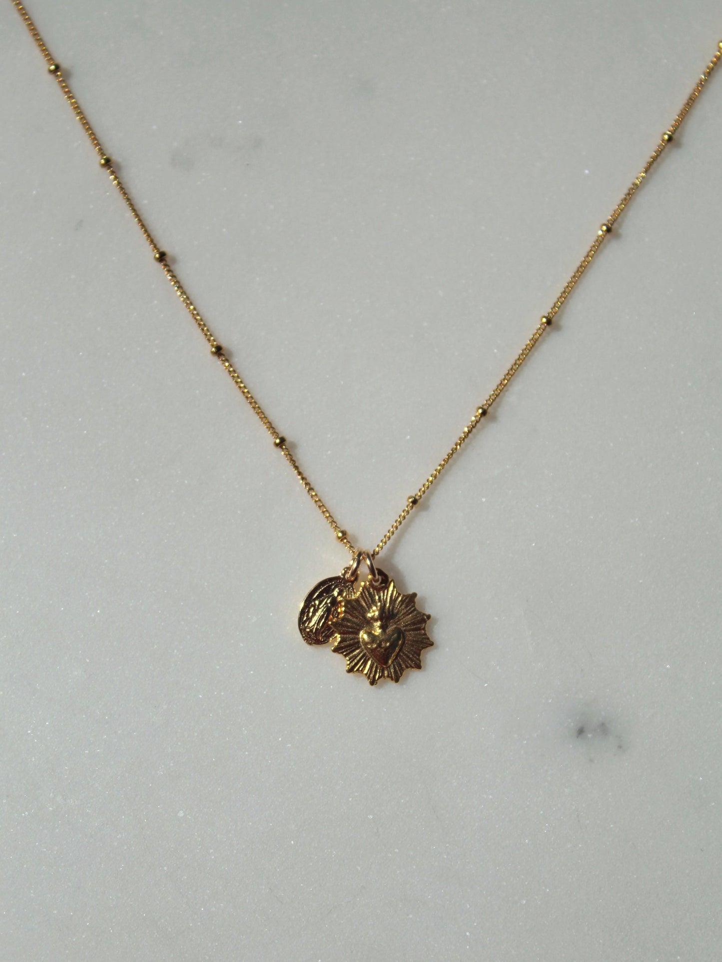 Gold Vermeil Sacred Heart and Miraculous Medal Necklace