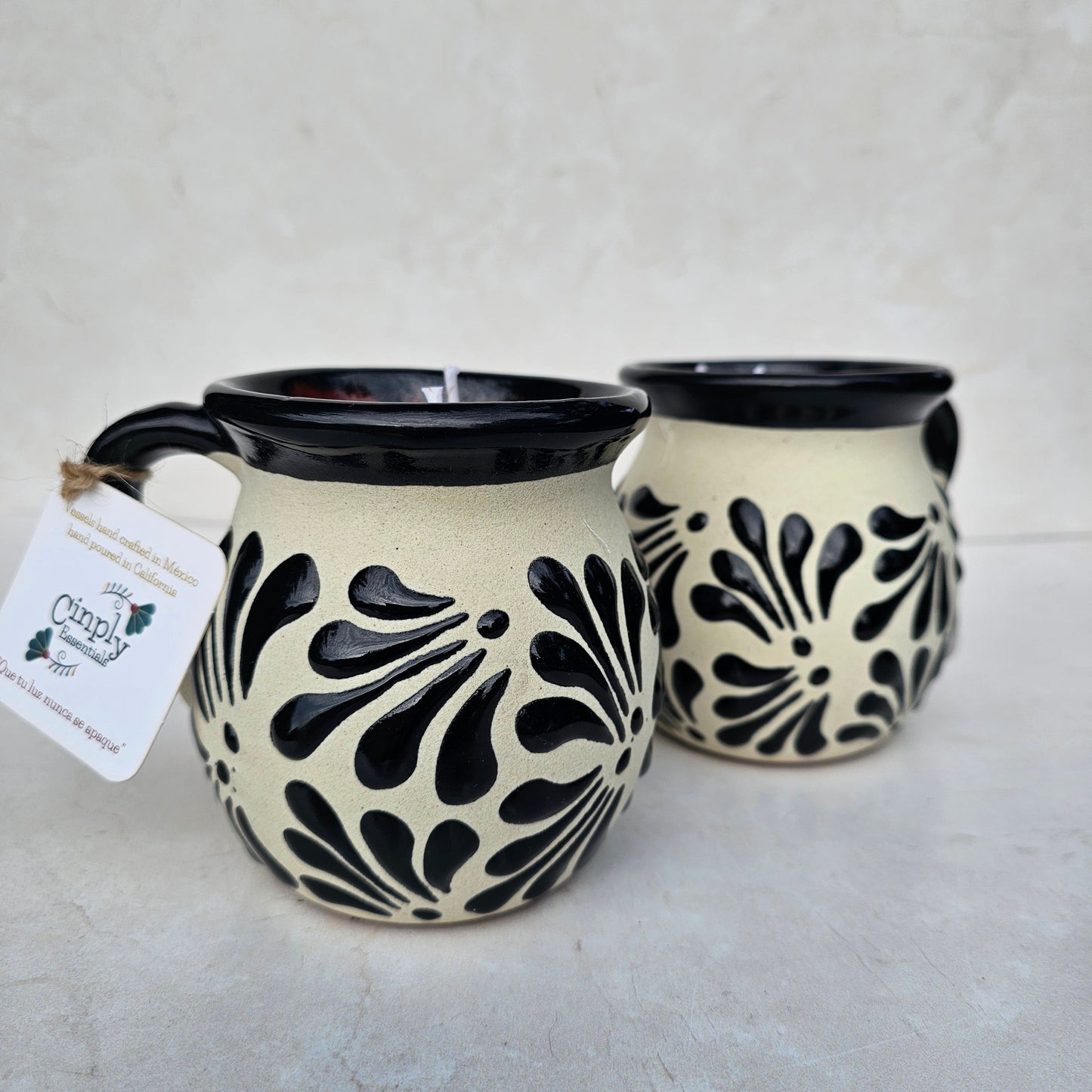 Black Talavera Style Mug Candle - Taza Talavera Negra Vela