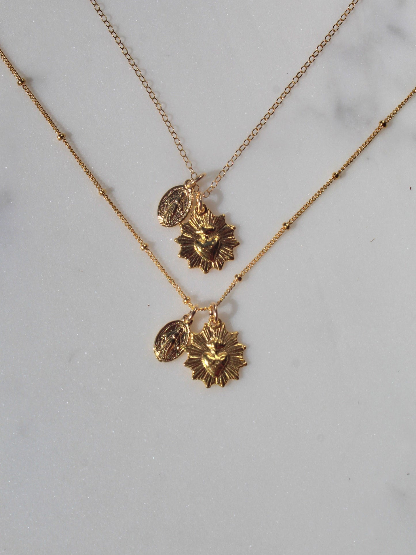 Gold Vermeil Sacred Heart and Miraculous Medal Necklace