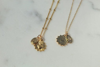 Gold Vermeil Sacred Heart and Miraculous Medal Necklace