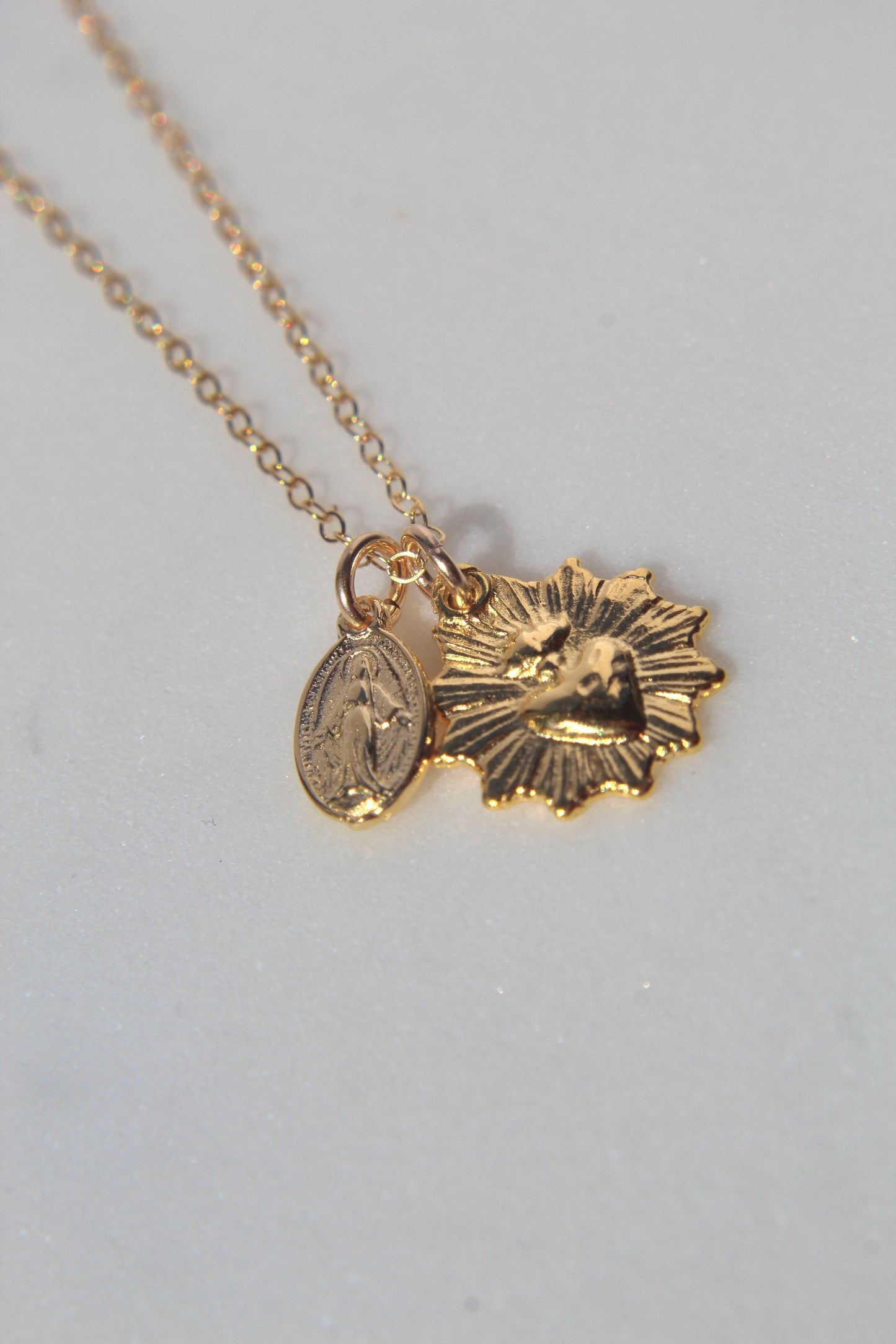 Gold Vermeil Sacred Heart and Miraculous Medal Necklace