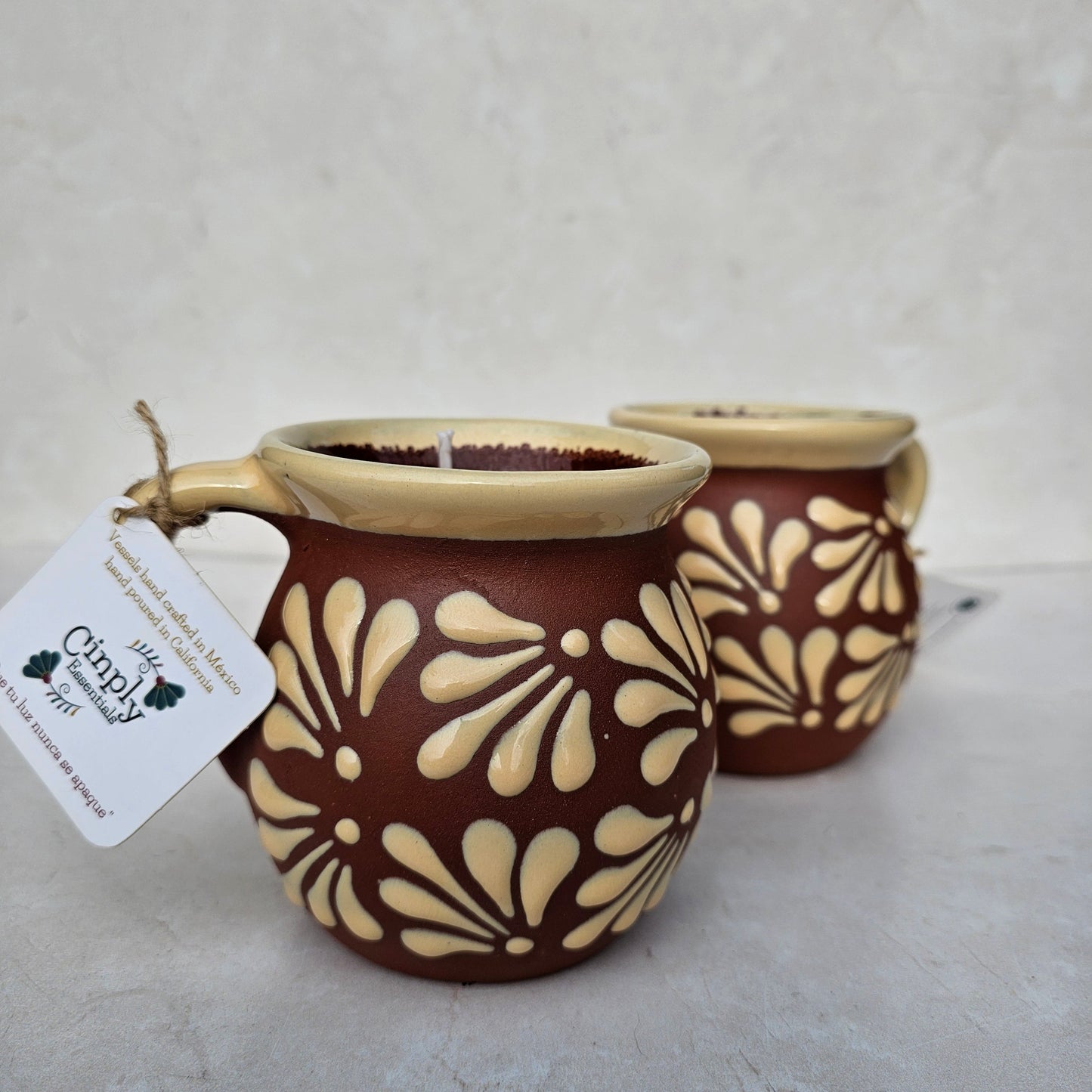 Mexican Candle Brown & Nude Mug Candle -  Taza Barro Vela