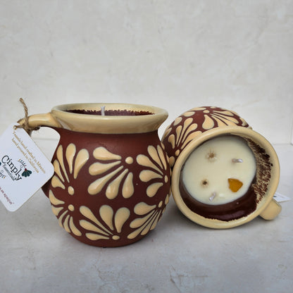 Mexican Candle Brown & Nude Mug Candle -  Taza Barro Vela