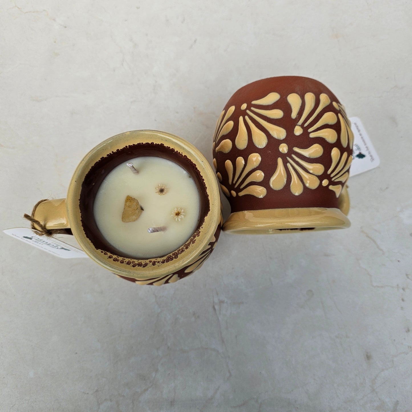 Mexican Candle Brown & Nude Mug Candle -  Taza Barro Vela