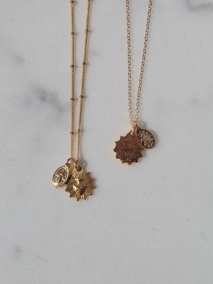 Gold Vermeil Sacred Heart and Miraculous Medal Necklace