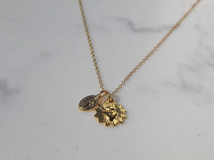 Gold Vermeil Sacred Heart and Miraculous Medal Necklace