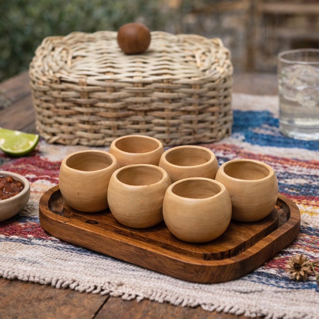 Mexican Clay Shot Glass Set 8pc - Seis Copitas Set Tequilero