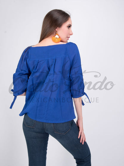 Mexican Embroidered Blouse Cozumel Royal Blue