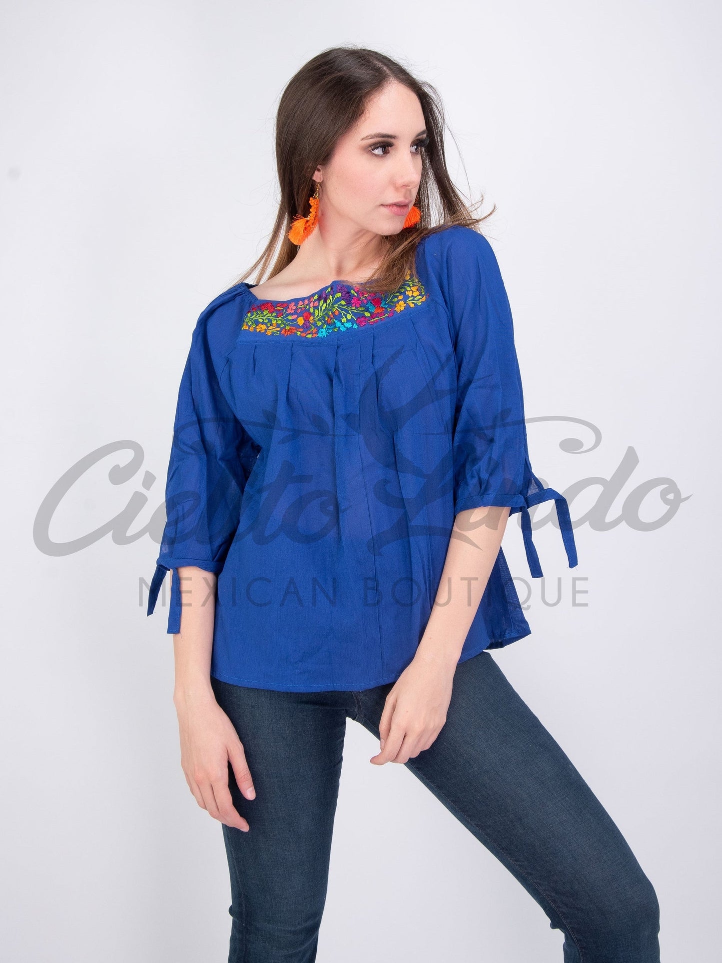 Mexican Embroidered Blouse Cozumel Royal Blue