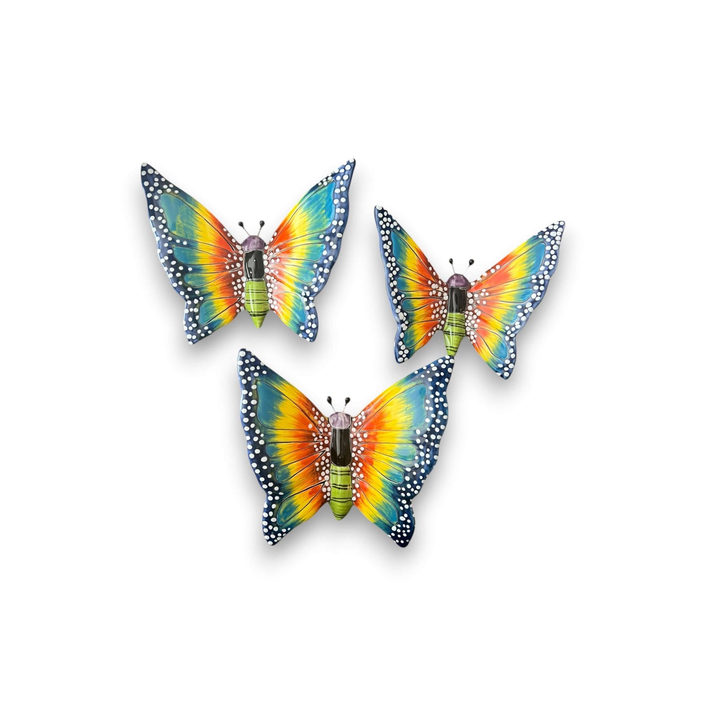 Set of 3 Talavera Butterfly Wall Hangings | Handmade Ceramic Decor