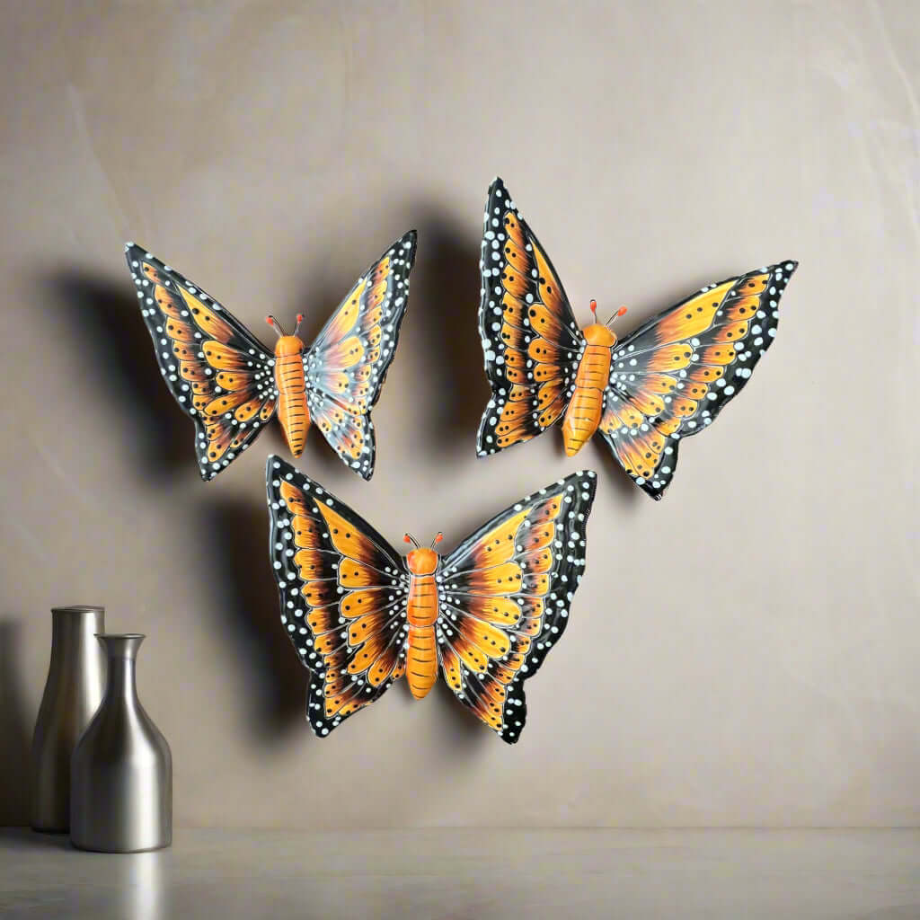 Set of 3 Talavera Butterfly Wall Hangings | Handmade Ceramic Decor