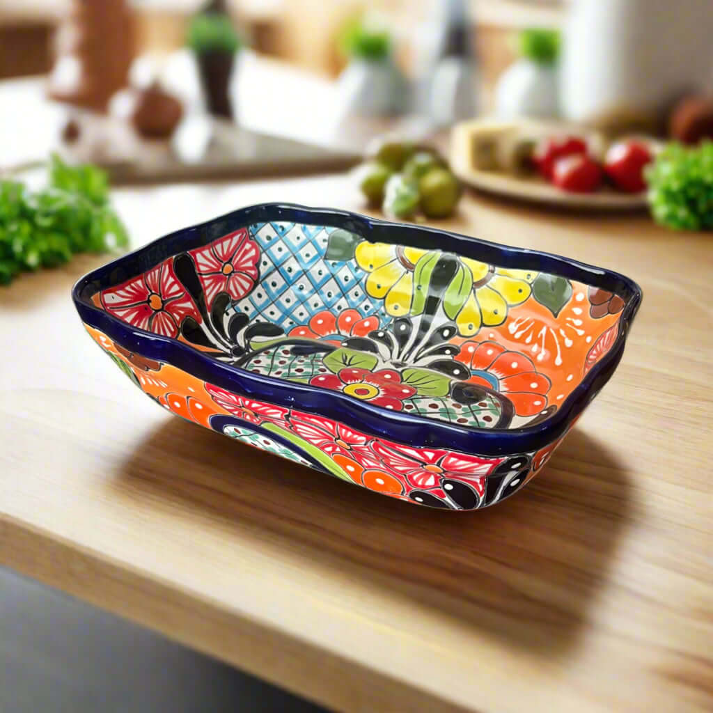 Talavera Serving Dish Salad Bowl| Large Hand-Painted Mexican Ceramic Bowl