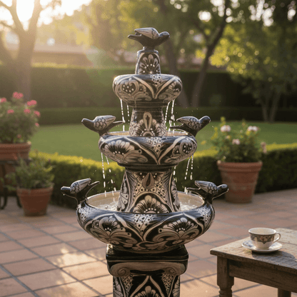Talavera Blue & White Fountain | Authentic Mexican Ceramic Water Feature