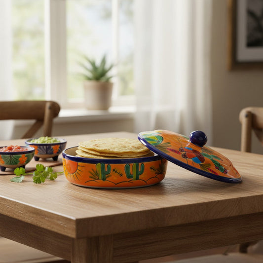 Handcrafted Talavera Tortilla Warmer | Colorful Mexican Sleeping Man Panchito