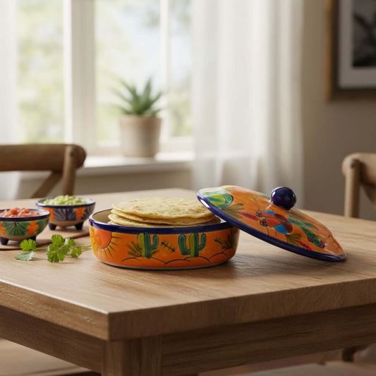 Handcrafted Talavera Tortilla Warmer | Colorful Mexican Sleeping Man Panchito