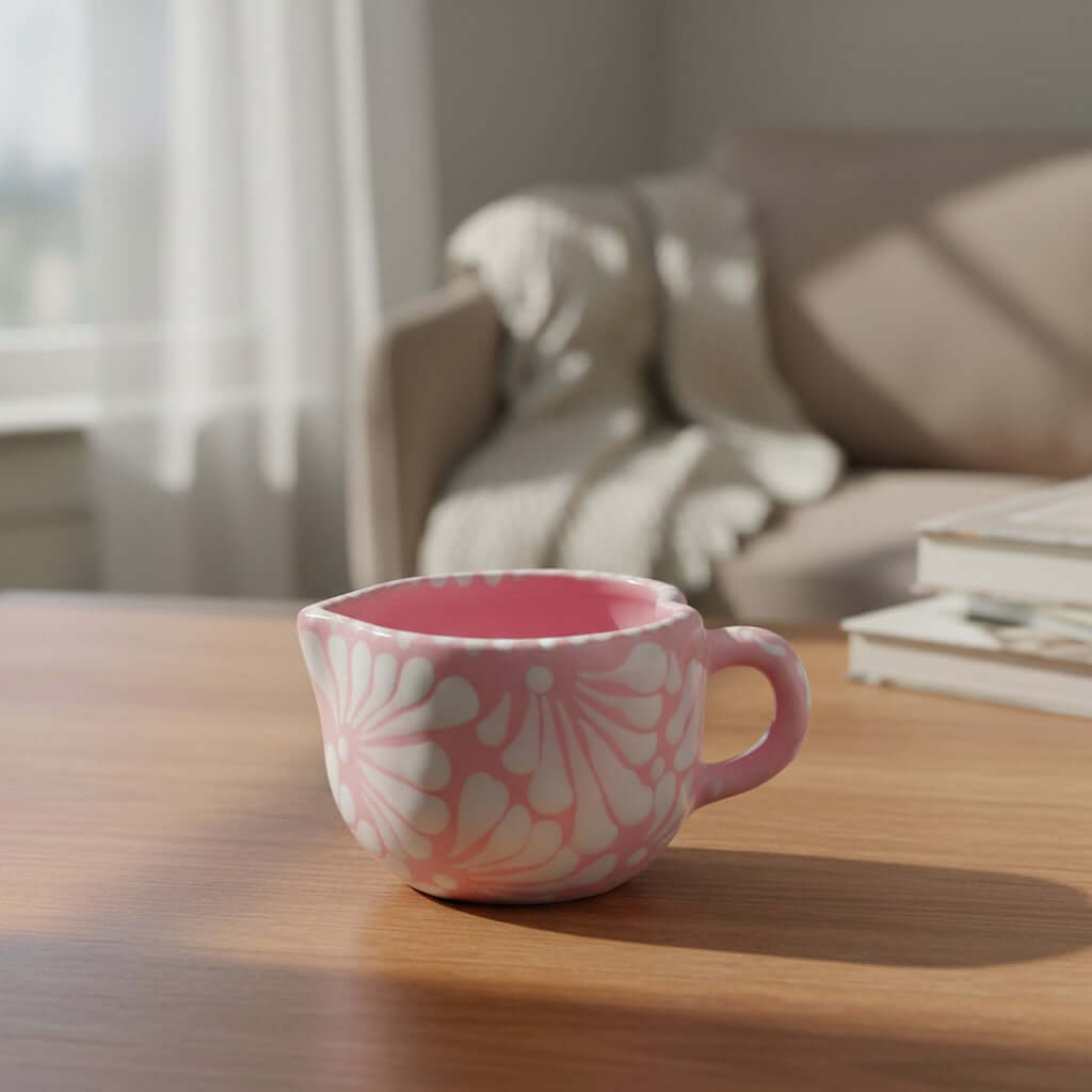 Talavera Heart Mug | Hand-Painted Pink Mexican Coffee Cup