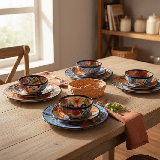 12-Piece Talavera Dinnerware Set | Handmade Mexican Ceramic Plates & Bowls