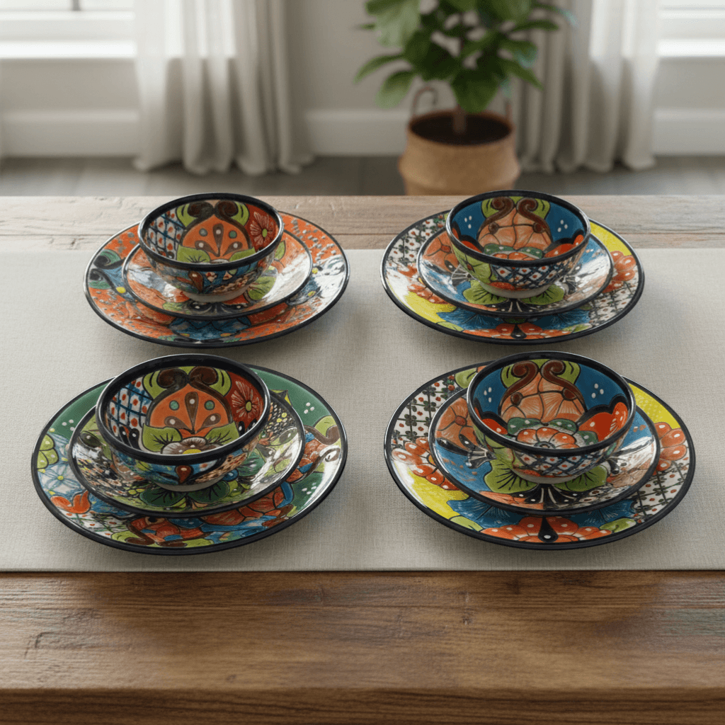 20-Piece Talavera Dinnerware Set | Handmade Floral Tableware (Seats 6)