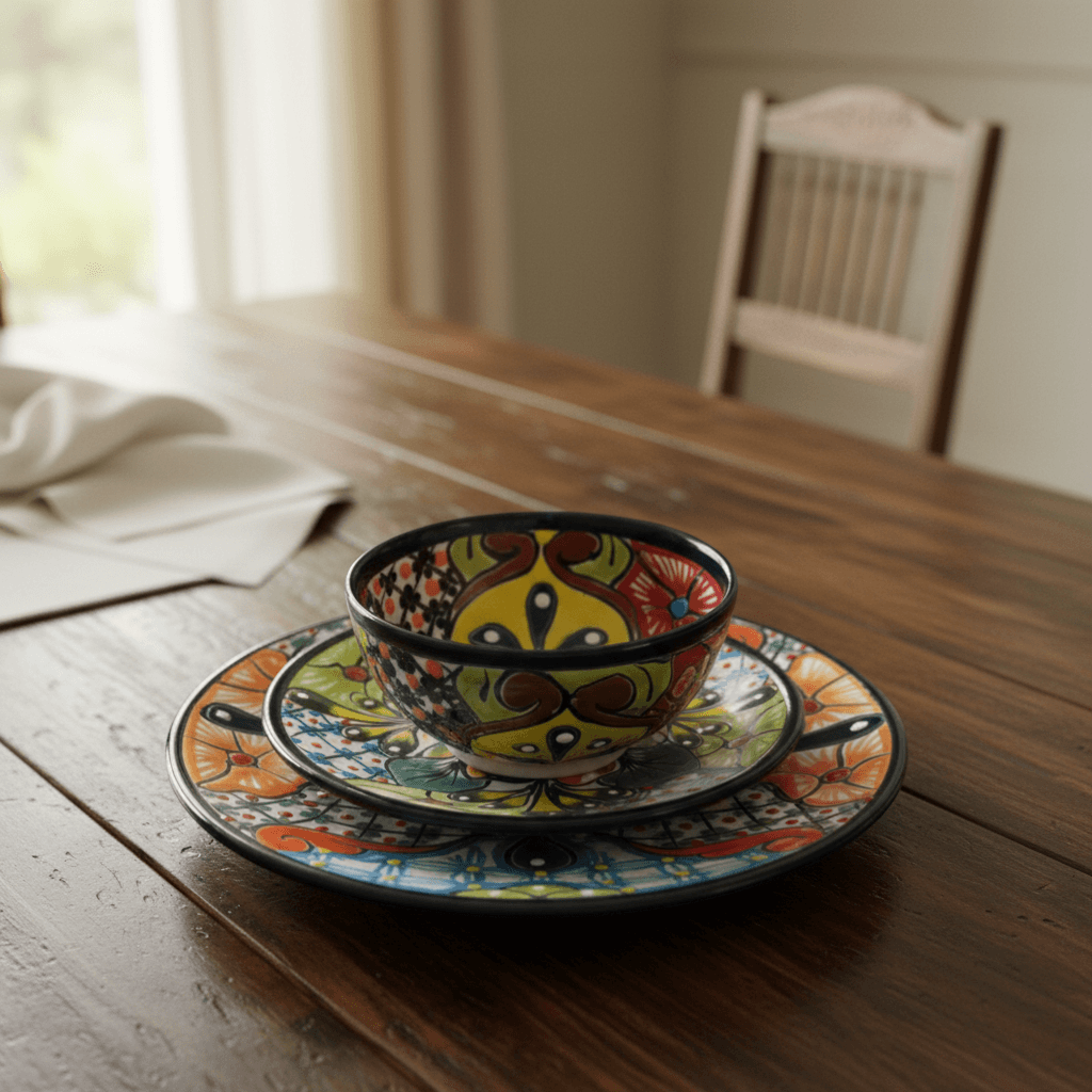20-Piece Talavera Dinnerware Set | Handmade Floral Tableware (Seats 6)